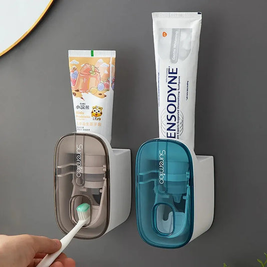 Wall-Mounted Automatic Toothpaste Dispenser with Toothbrush Holder